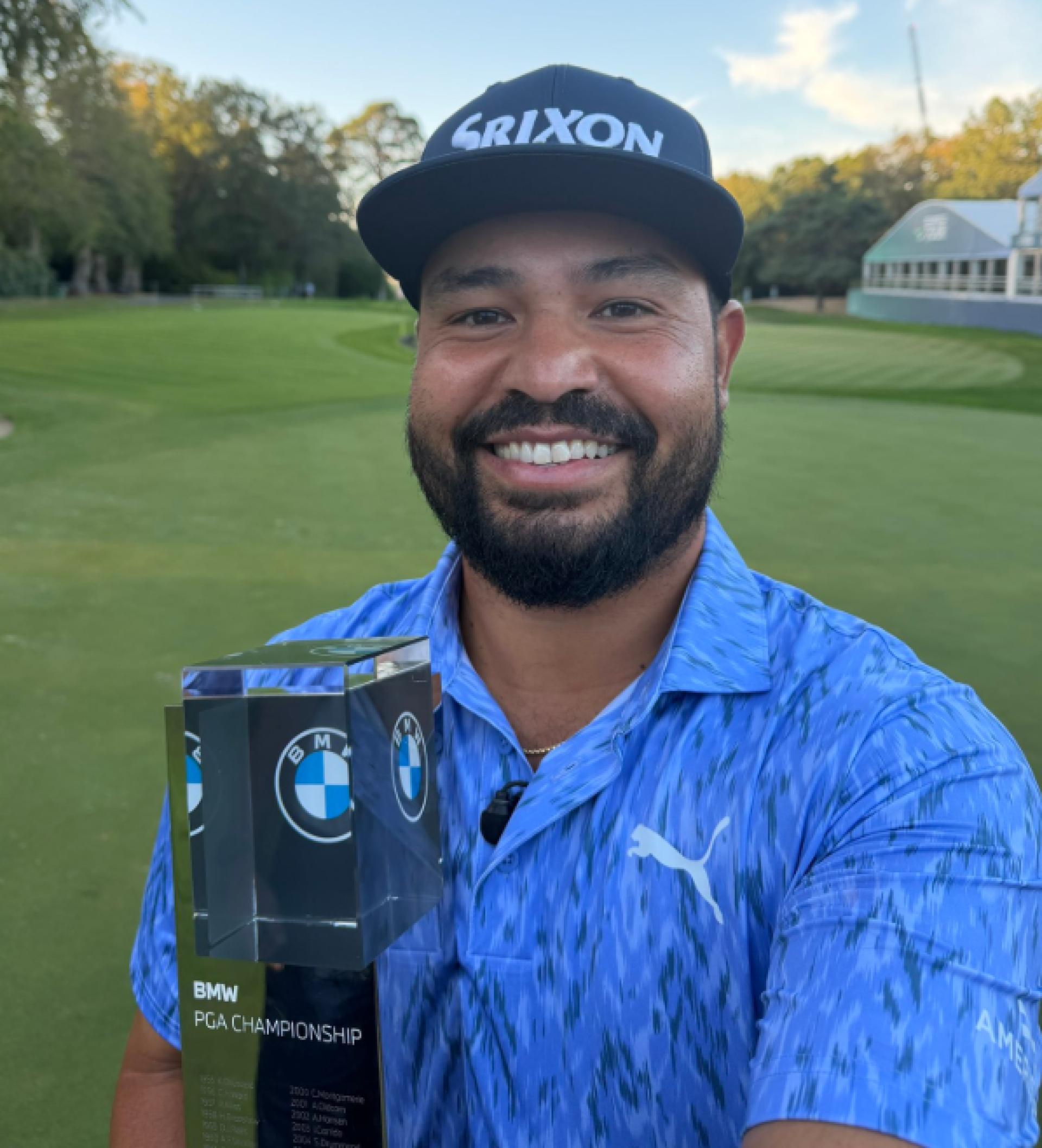 JJ Spaun with his BMW PGA trophy